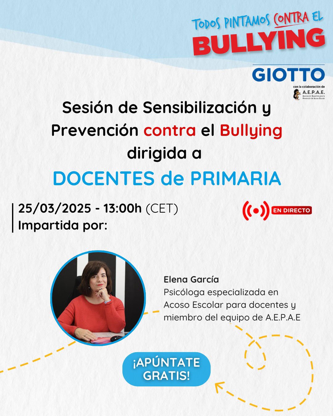AEPAE_Acoso-escolar_ponencias-docentes-primaria-giotto AEPAE - Ponencia «Vuelta al cole» para docentes y otros perfiles educativos, gracias a Giotto